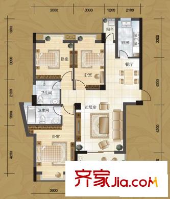 興華嘉天下戶(hù)型圖二期1號(hào)樓標(biāo)準(zhǔn)層C2A戶(hù)型 3室2廳2衛(wèi)