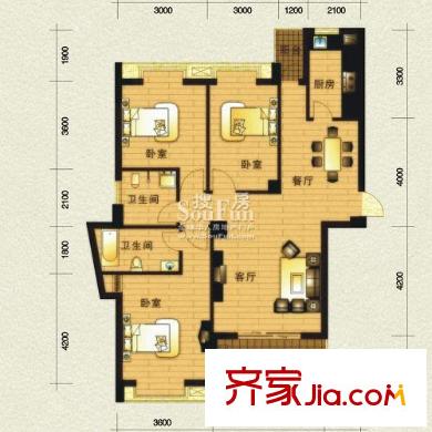 興華嘉天下戶(hù)型圖二期1號(hào)樓標(biāo)準(zhǔn)層C2戶(hù)型 3室2廳2衛(wèi)