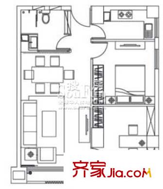 融僑錦城戶型圖E2 2室2廳1衛(wèi)1廚