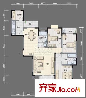 融僑錦城戶型圖d5-1 4室2廳2衛(wèi)