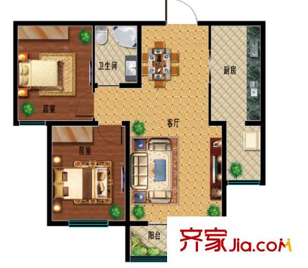 梅苑小區(qū)戶型圖二室二廳 戶型圖 2室2廳
