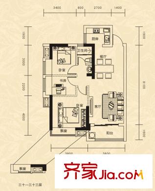 廣電蘭亭都薈戶型圖一單元03戶型 3室2廳1衛(wèi)1廚