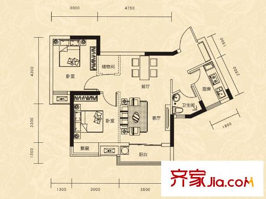 廣電蘭亭都薈戶型圖一單元02戶型 2室2廳1衛(wèi)1廚