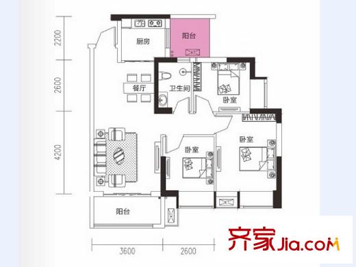 廣電蘭亭都薈戶型圖14-16#樓03、04戶型 3室2廳1衛(wèi)1廚