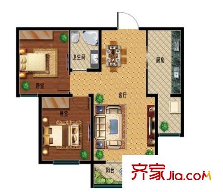 東湖景園（還建房）戶型圖二室二廳 戶型圖 2室2廳