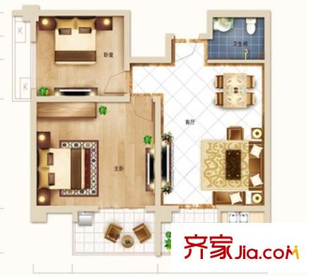 東湖景園（還建房）戶型圖二室一廳 戶型圖 2室1廳