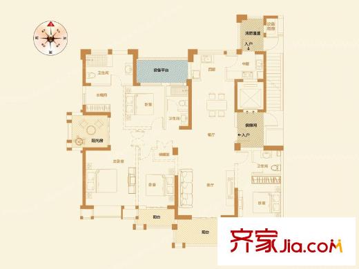 漢口城市廣場(chǎng)戶型圖E戶型 4室2廳3衛(wèi)1廚