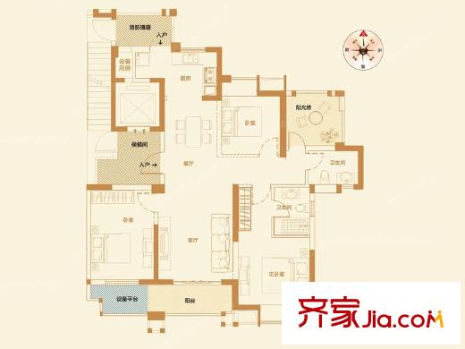 漢口城市廣場(chǎng)戶型圖C1戶型 3室2廳2衛(wèi)1廚