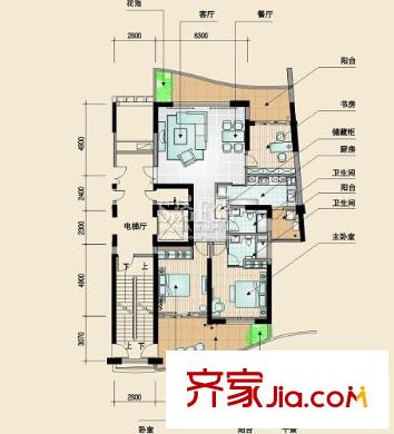 金都漢宮戶型圖二期4棟標(biāo)準(zhǔn)層A-2戶型 3室2廳2衛(wèi)