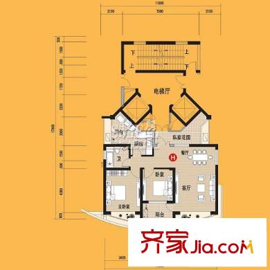 金都漢宮戶型圖二期4棟標(biāo)準(zhǔn)層H-1戶型 2室2廳1衛(wèi)