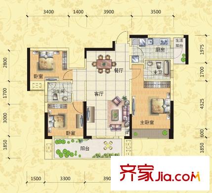廣電江灣新城戶型圖蘭亭御江22-25棟戶型 3室2廳2衛(wèi)