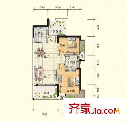 廣電江灣新城戶型圖二期9.10棟B戶型（已售完） 2室2廳1衛(wèi)