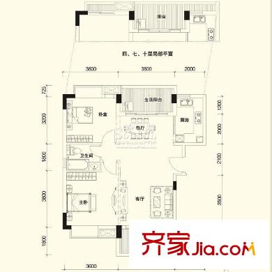廣電江灣新城戶型圖一期A戶型（已售完） 2室2廳1衛(wèi)