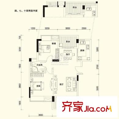 廣電江灣新城戶型圖一期A1戶型（已售完） 2室2廳1衛(wèi)