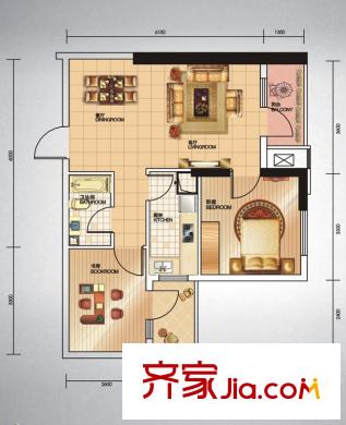 福星惠譽(yù)福星城戶型圖7、8、9#C戶型圖 2室2廳1衛(wèi)1廚