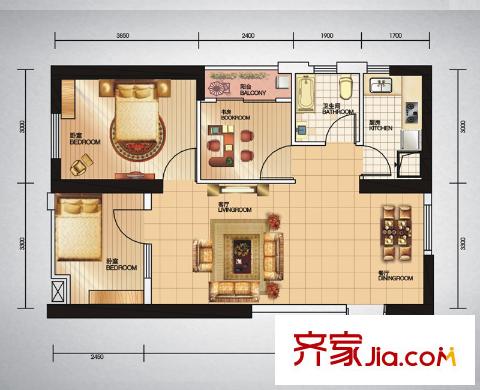 福星惠譽(yù)福星城戶型圖7、8、9#D戶型圖 3室2廳1衛(wèi)1廚