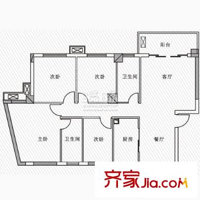 世紀(jì)彩城戶型圖麗-C2 4室2廳2衛(wèi)1廚
