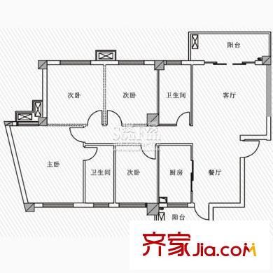 世紀(jì)彩城戶型圖麗-D2 4室2廳2衛(wèi)1廚