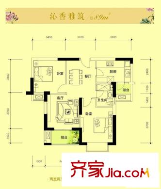 華潤置地中央公園戶型圖二期沁香雅筑戶型 2室2廳1衛(wèi)