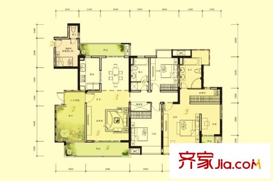 華潤置地中央公園戶型圖云緹Garden戶型 5室2廳3衛(wèi)1廚