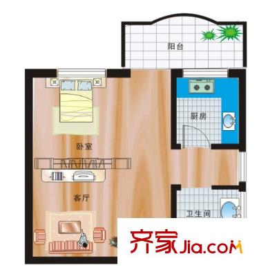 金地圣愛米倫戶型圖一室一廳 戶型圖 1室1廳