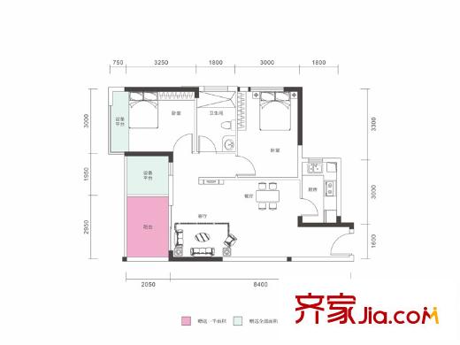 陌陌屋戶型圖5、8、11號(hào)樓E1戶型 2室2廳1衛(wèi)1廚