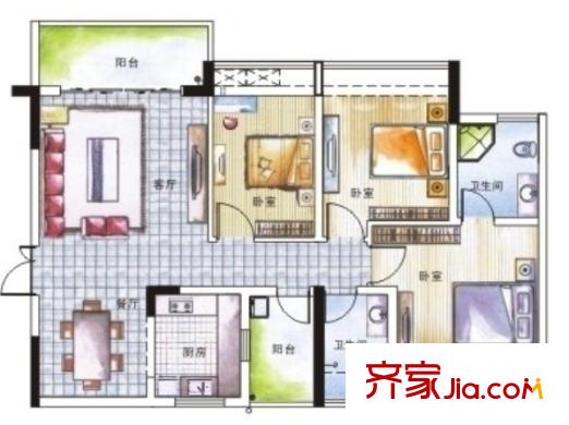 黃鶴樓道社區(qū)戶型圖2室2廳 戶型圖 2室2廳