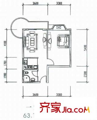 華城廣場戶型圖1房戶型圖 1室1廳1衛(wèi)
