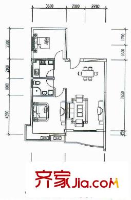 華城廣場戶型圖兩房2 2室2廳1衛(wèi)
