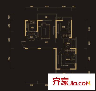 福星惠譽(yù)水岸國(guó)際戶型圖D3戶型 2室2廳1衛(wèi)1廚