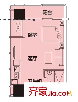 福星惠譽(yù)水岸國(guó)際戶型圖瞰江公寓A2戶型 1室1廳1衛(wèi)1廚