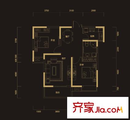福星惠譽(yù)水岸國(guó)際戶型圖C2戶型 2室2廳1衛(wèi)1廚