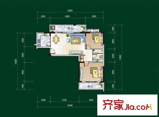 華天明珠花園張公苑戶型圖A-1a戶型 2室2廳1衛(wèi)1廚