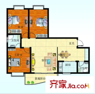 風(fēng)華天城戶型圖3室2廳 戶型圖 3室2廳2衛(wèi)1廚