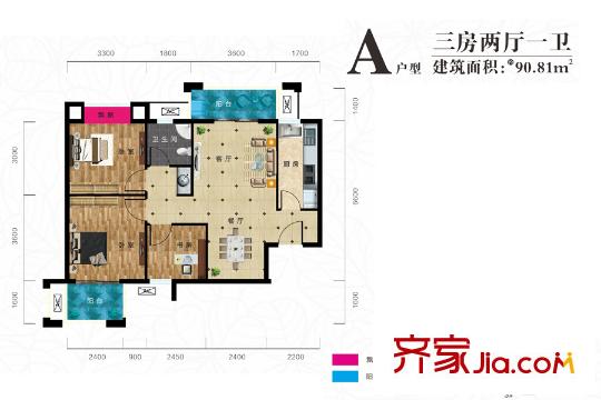 美聯(lián)聯(lián)邦生活區(qū)一期美聯(lián)時(shí)光里k-1-3號樓A戶型 3室2廳1衛(wèi)1廚