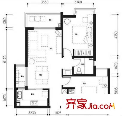 菱角湖萬達廣場 3室 戶型圖