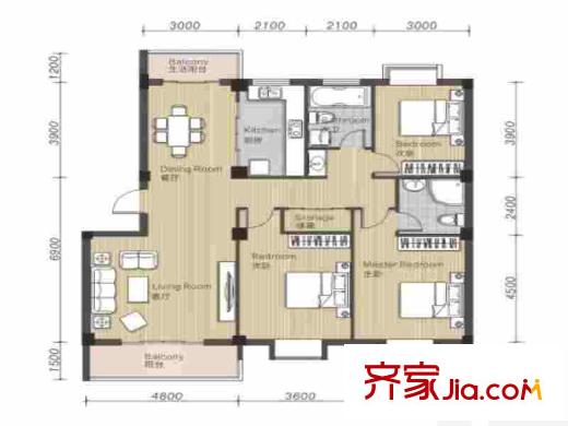 東方新天地B戶型 3室2廳2衛(wèi)1廚