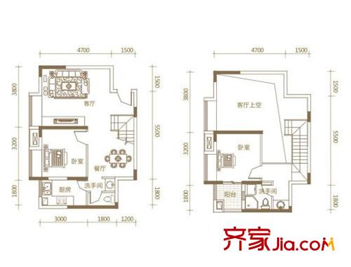 027社區(qū)戶型圖D2復(fù)式 2室2廳2衛(wèi)