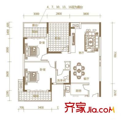 027社區(qū)戶型圖D3 2室2廳1衛(wèi)