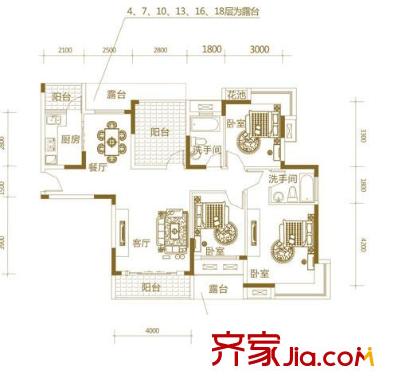 027社區(qū)戶型圖B2 3室2廳2衛(wèi)