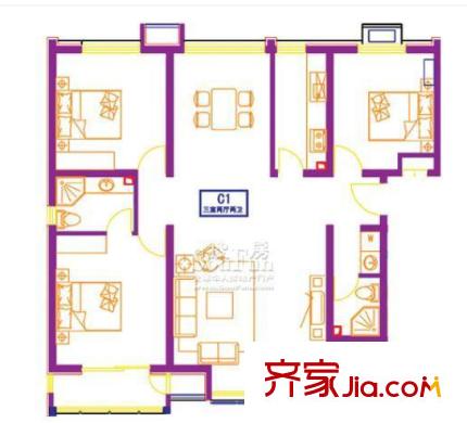 城市印象戶型圖3室2廳 戶型圖 3室2廳2衛(wèi)1廚