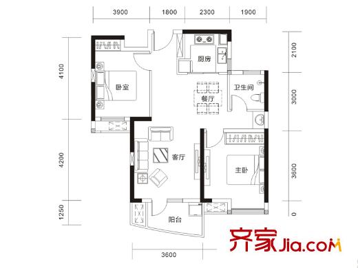 金色港灣雙湖泊岸6、7號樓B1戶型 2室2廳1衛(wèi)1廚
