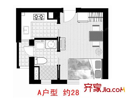 寶利金中央榮御A棟A戶型 1室1廳1衛(wèi)1廚