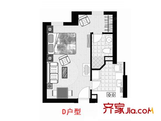 寶利金中央榮御A棟D戶型 1室1廳1衛(wèi)1廚