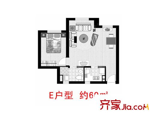 寶利金中央榮御A棟E戶型 1室1廳1衛(wèi)1廚