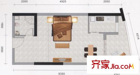 寶利金中央榮御A棟A4戶型圖 1室1廳1衛(wèi)1廚