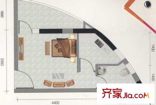 寶利金中央榮御A1戶型圖 1室1廳1衛(wèi)1廚