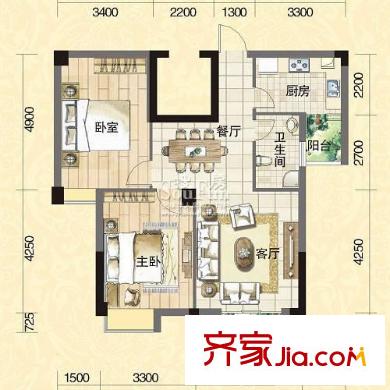 水域天際戶型圖A3 2室2廳1衛(wèi)