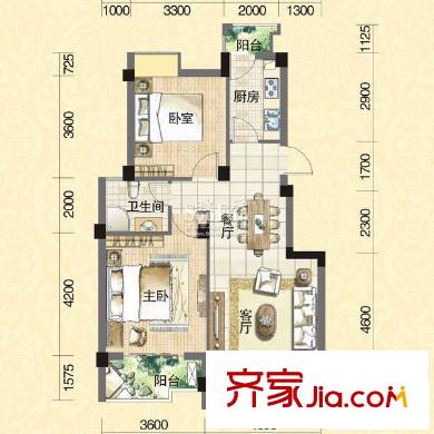 水域天際戶型圖A2 2室2廳1衛(wèi)