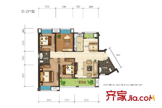 紐賓凱漢city國際社區(qū)5號(hào)樓D2戶型 4室2廳2衛(wèi)1廚
